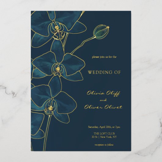 Soft Blue Orchid Wedding Folieneinladung (Vorderseite)