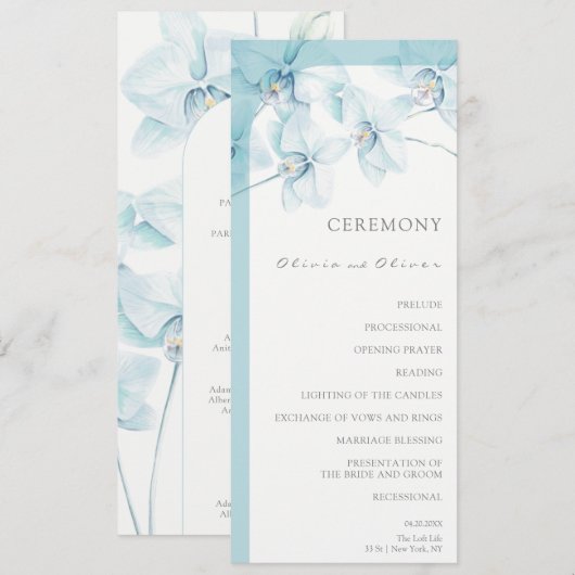 Soft Blue Orchid Wedding Programm (Vorne/Hinten)
