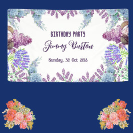Soft Blue Pastel Hydrangeas Lila Lilac Birthday Banner
