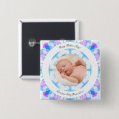 Soft Blue Pastels Custom Mother's Day Foto Gift Button (Vorne & Hinten)