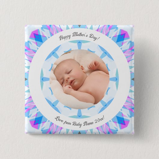 Soft Blue Pastels Custom Mother's Day Foto Gift Button (Vorderseite)