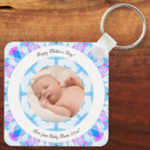 Soft Blue Pastels Custom Mother's Day Foto Gift Schlüsselanhänger (Rückseite)