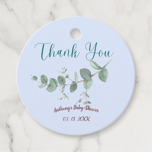 Soft Blue Personalisiert Botanic Favor Tag Geschenkanhänger (Vorderseite)