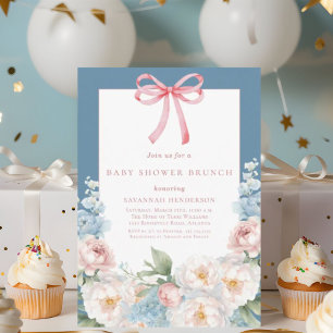 Soft Blue Pink Blütenbraun Babydusche Brunch Einladung