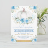 Soft Blue Pumpkin Watercolor Rose Babydusche Einladung (Stehend Vorderseite)