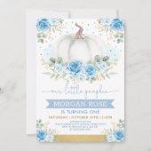 Soft Blue Pumpkin Watercolor Rose Babydusche Einladung (Vorderseite)