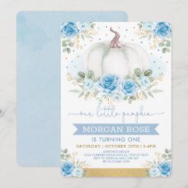 Soft Blue Pumpkin Watercolor Rose Babydusche Einladung