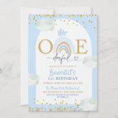 Soft Blue Rainbow Mr. Onederful Boys Geburtstag Einladung (Vorderseite)