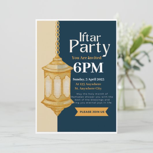 Soft Blue Ramadan Iftar Party Einladung (Stehend Vorderseite)