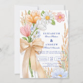 Soft Blue Ribbon Floral Wedding Einladung (Vorderseite)