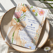 Soft Blue Ribbon Floral Wedding Einladung