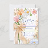 Soft Blue Ribbon Floral Wedding RSVP Karte (Vorderseite)