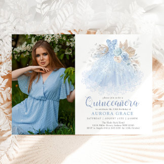 Soft Blue Silver Quinceñera Princess Dress Foto Einladung