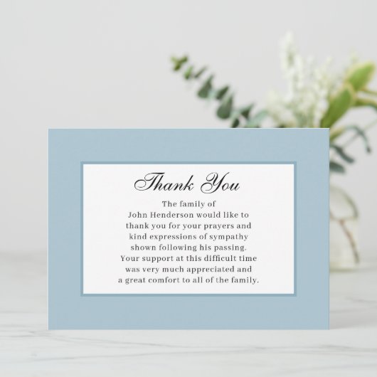Soft Blue Simple Beerdigung Danke Karte (Stehend Vorderseite)