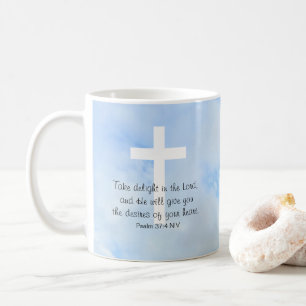 Soft Blue Sky White Cross Bible Verse Christlich Kaffeetasse