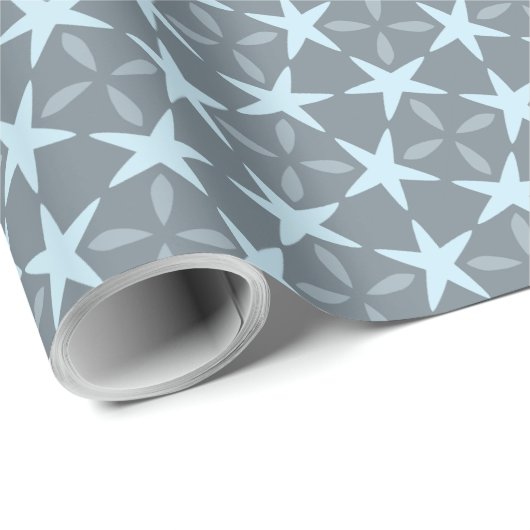 Soft Blue Starburst on Slate Grey Pattern Geschenkpapier (Rolleneckpunkt)
