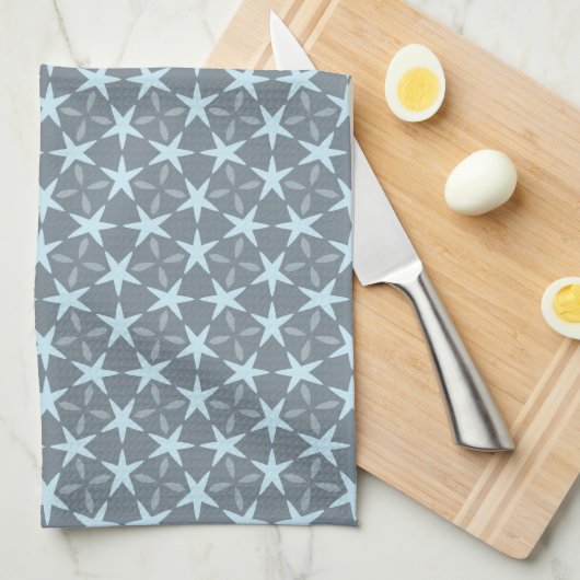 Soft Blue Starburst on Slate Grey Pattern Geschirrtuch (Viertel Falte)