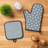 Soft Blue Starburst on Slate Grey Pattern Ofenhandschuh & Topflappen-Set (Oben Unten)