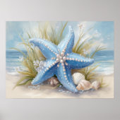 Soft Blue Starfish Coastal Wall Art Print | Poster (Vorne)