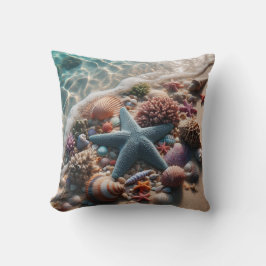 Soft Blue Starfish Seashells Beach Kissen