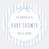 Soft Blue Stripes with Frame Baby Shower Runder Aufkleber (Vorderseite)