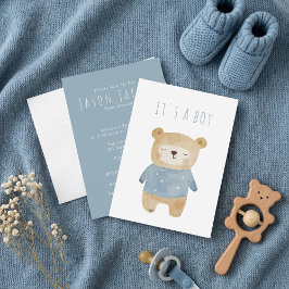 Soft Blue Teddy Bear sleepy Baby Dusche Einladung