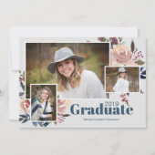 Soft Blue Three Foto Trendy Graduation Party Einladung (Vorderseite)
