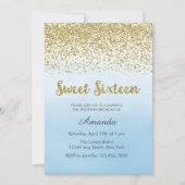 Soft Blue und Gold Sweet 16 Geburtstag Einladung (Vorderseite)