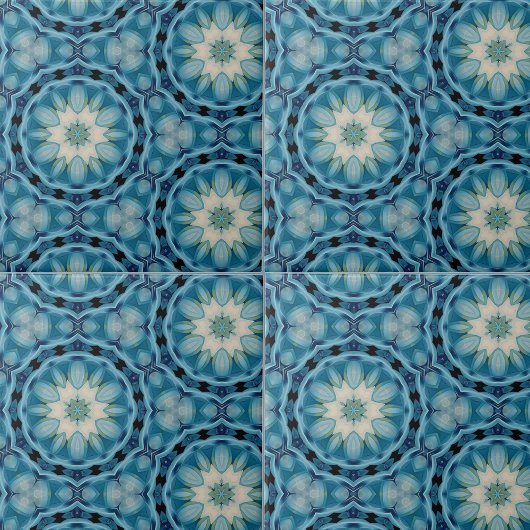 Soft Blue und Indigo Geometric Shapes floral Motif Fliese