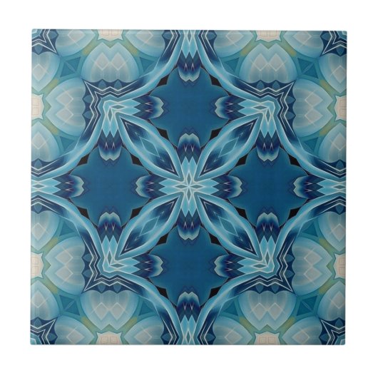 Soft Blue und Indigo Mosaic Geometric Muster Fliese (Vorderseite)