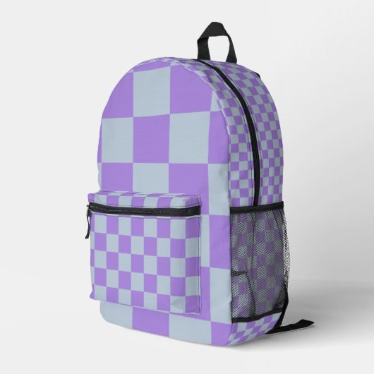 Soft Blue und Lavender Checked Bedruckter Rucksack (Rückseitige Ecke Rechts)