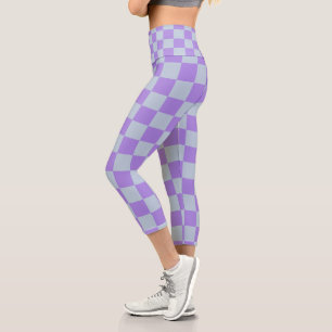 Soft Blue und Lavender Checked Capri Leggings