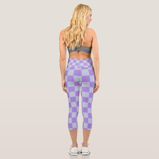Soft Blue und Lavender Checked Capri Leggings (Rückseite)