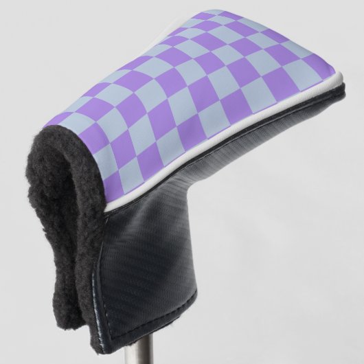 Soft Blue und Lavender Checked Golf Headcover (3/4 Vorderseite)