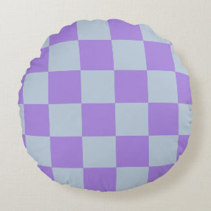 Soft Blue und Lavender Checked Rundes Kissen