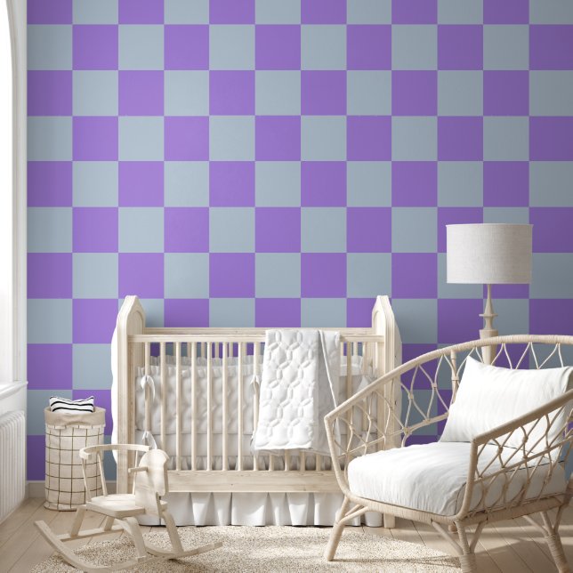 Soft Blue und Lavender Checked Tapete (Kinder)
