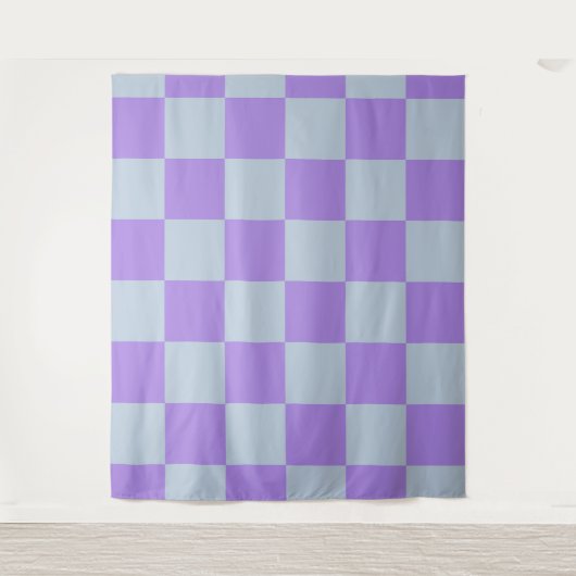 Soft Blue und Lavender Checked Wandteppich (Vorderseite)