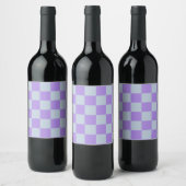 Soft Blue und Lavender Checked Weinetikett (Flaschen)
