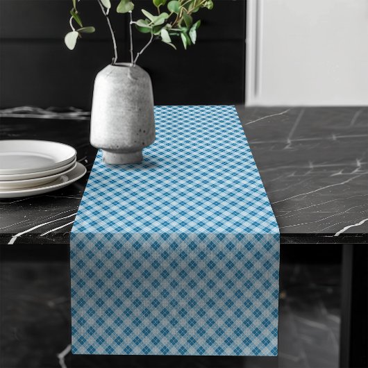 Soft Blue und Navy Kariert Runner für Tables Großer Tischläufer