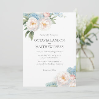 Soft Blue und Pink Blume Classic QR CODE UAWG Einladung