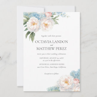 Soft Blue und Pink Blume Klassisches botanisches F Einladung