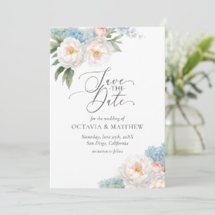 Soft Blue und Pink Blume Script WEDD Save The Date