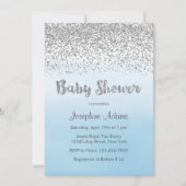 Soft Blue und Silver Baby Dusche Einladung (Vorderseite)