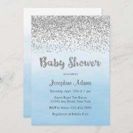 Soft Blue und Silver Baby Dusche Einladung