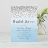 Soft Blue und Silver Bridal Dusche Einladung (Stehend Vorderseite)
