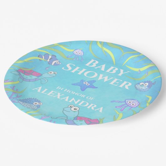Soft Blue unter Sea Boy Baby Shower Paper Pla Pappteller (Schrägansicht)
