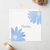 Soft Blue Watercolor Daisies Mitteilungskarte (Vorderseite/Rückseite Beispiel)