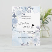 Soft Blue Watercolor Floral Wedding Invitation Einladung (Stehend Vorderseite)