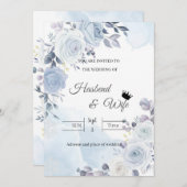 Soft Blue Watercolor Floral Wedding Invitation Einladung (Vorne/Hinten)