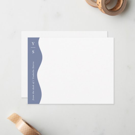 Soft Blue Wavy Bold Initials Modern Mitteilungskarte (Vorderseite/Rückseite Beispiel)